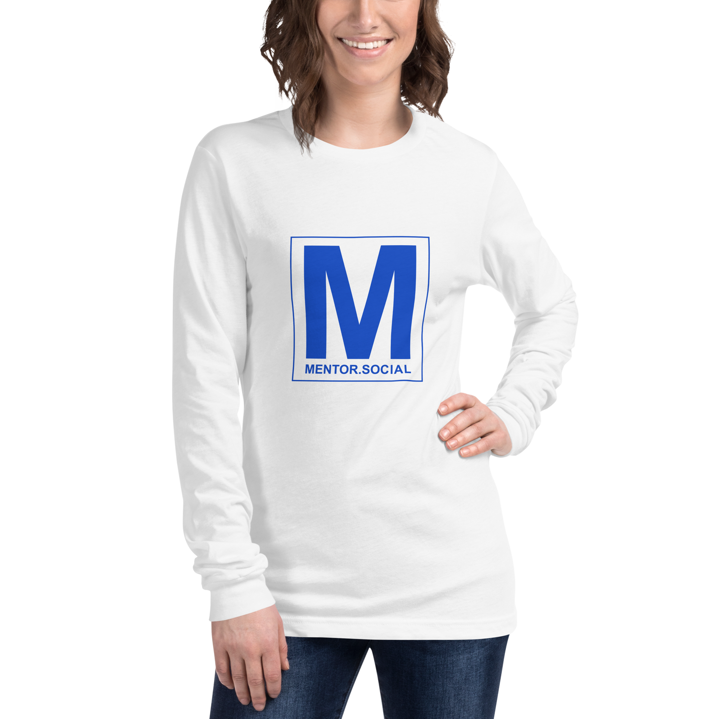 White Mentor.Social Unisex Long Sleeve Tee